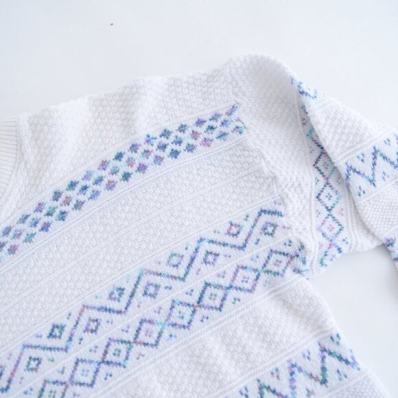 Vintage Parkhurst White Blue Eclectic Grandma Crewneck Sweater Fairy Kie L - Picture 9 of 11